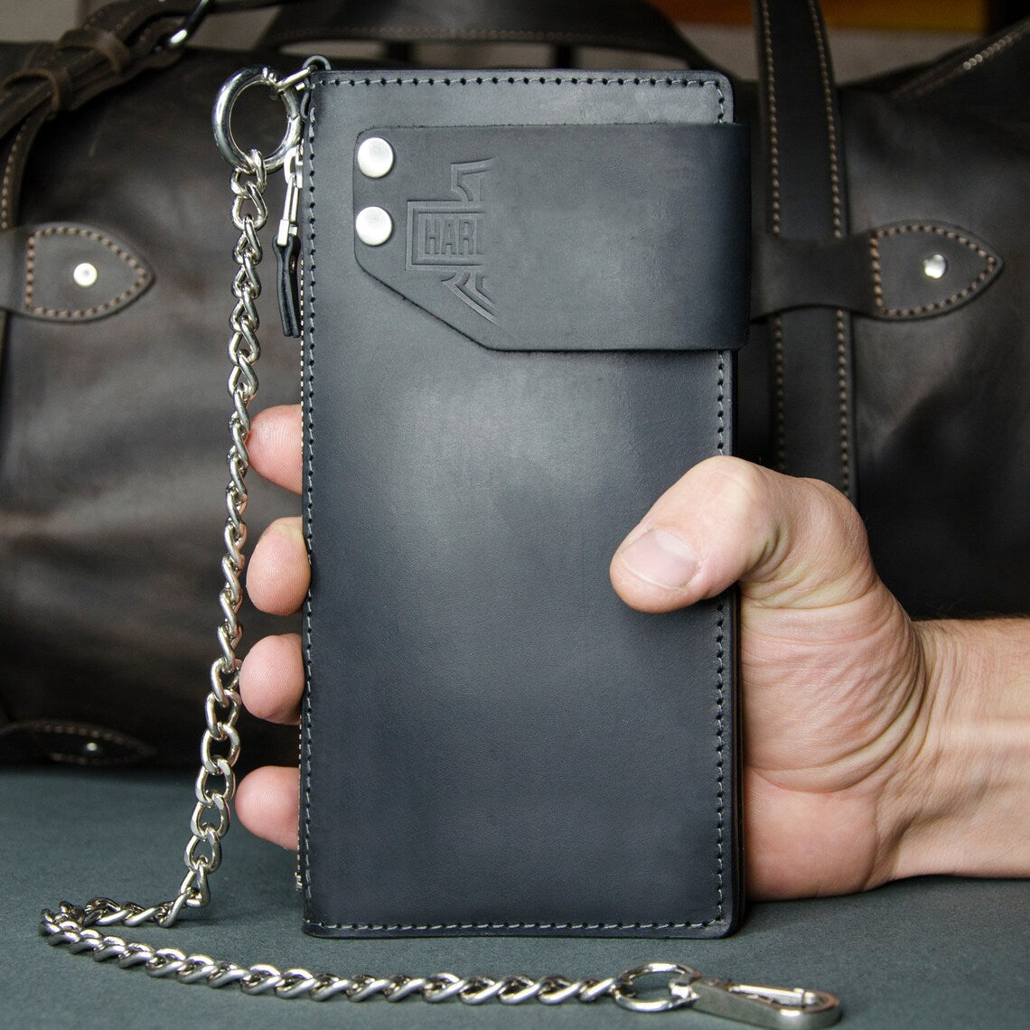 RIDL Men's Long Leather Wallet with Chain