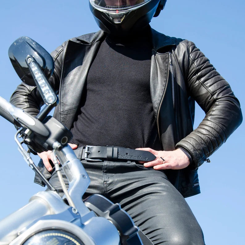 RIDL Engraved Black Leather Biker Belt