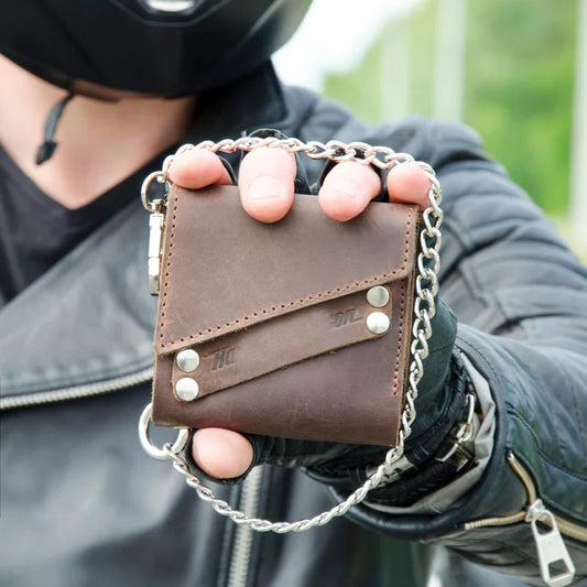 Leather biker chain wallet gift for motorcycle riders