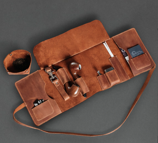 Leather tobacco and pipe travel case, handmade by RIDL