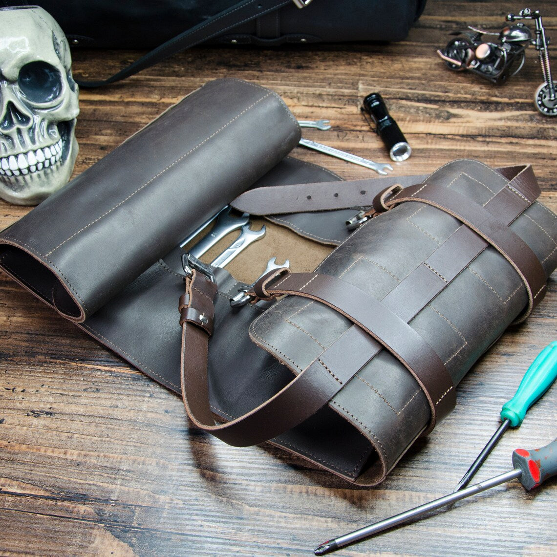 RIDL Custom Leather Motorcycle Tool Organizer