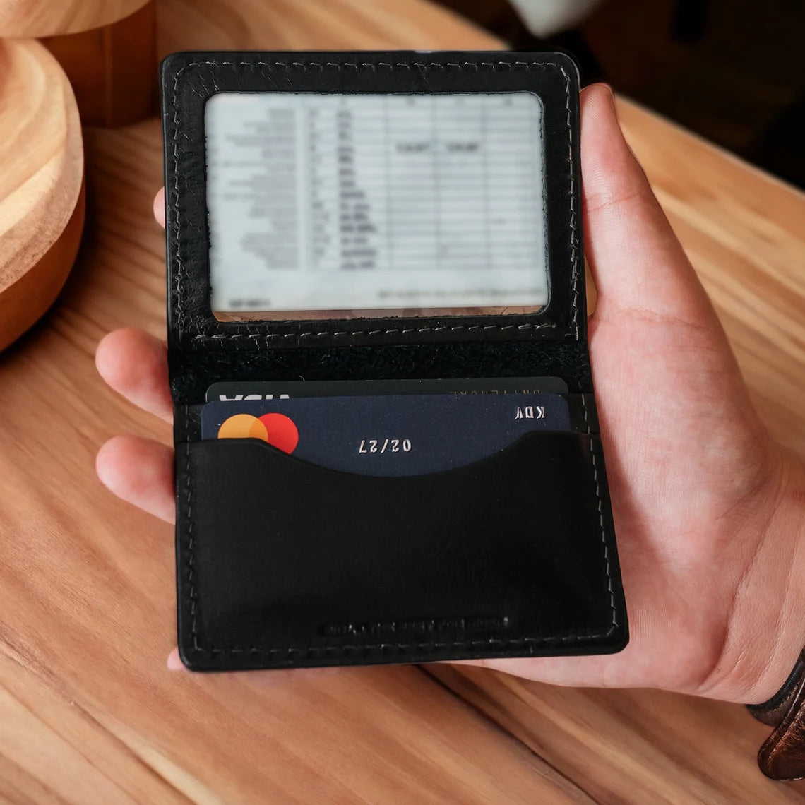 Minimalist leather ID card holder with transparent window by RIDL, photo 6
