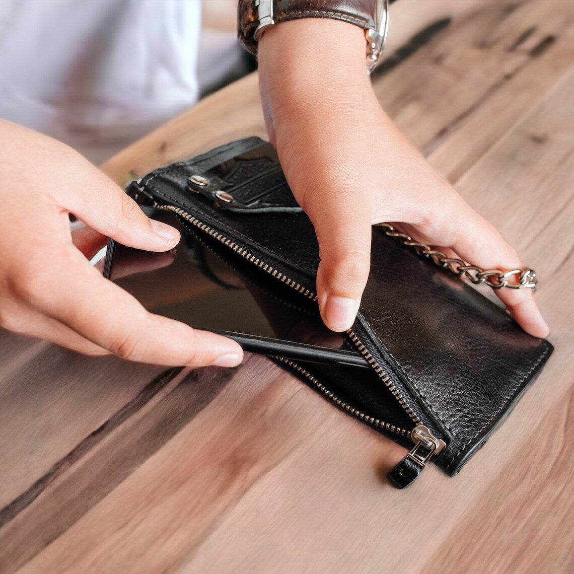 RIDL Men's Long Leather Wallet with Chain