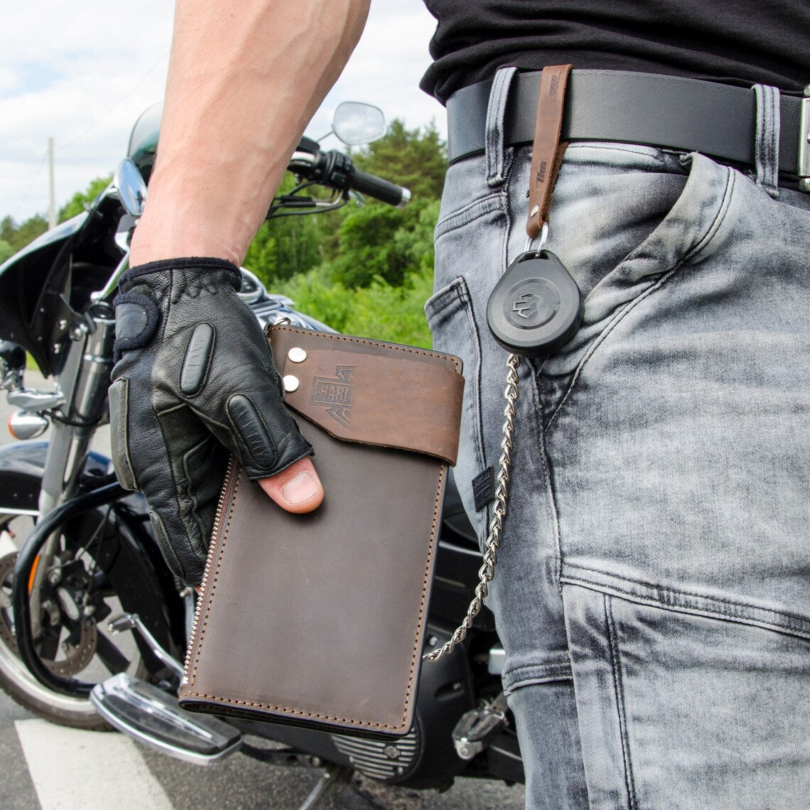 RIDL Men's Long Leather Wallet with Chain