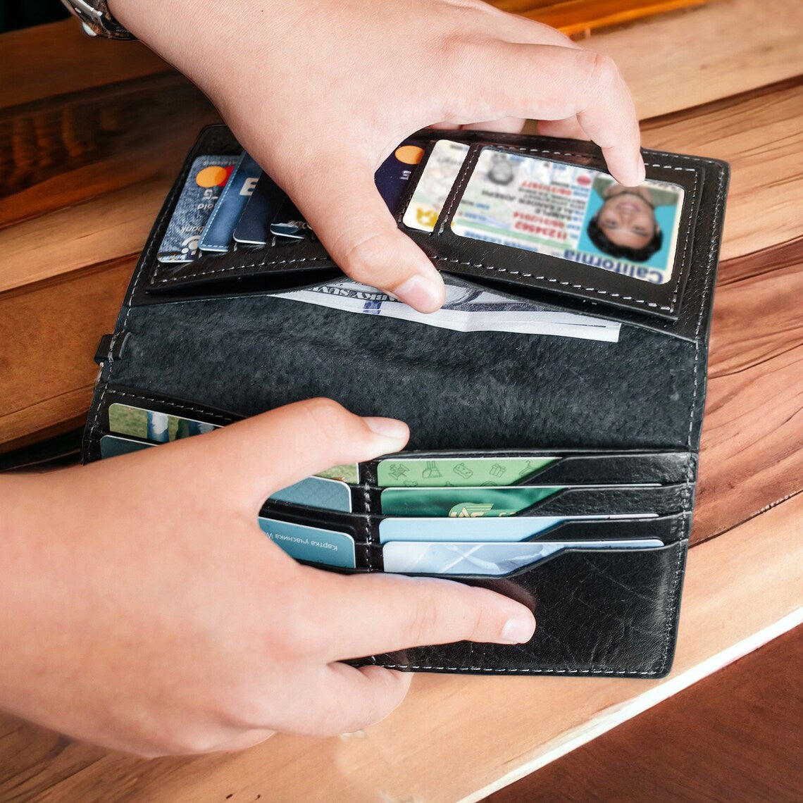 RIDL Men's Long Leather Wallet with Chain