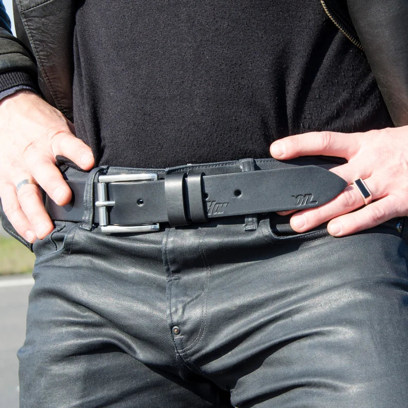 RIDL Engraved Black Leather Biker Belt