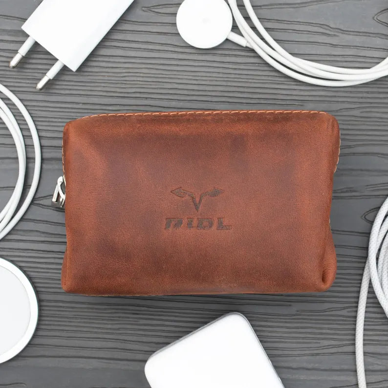 Leather cable organizer tech pouch for chargers by RIDL, photo 4