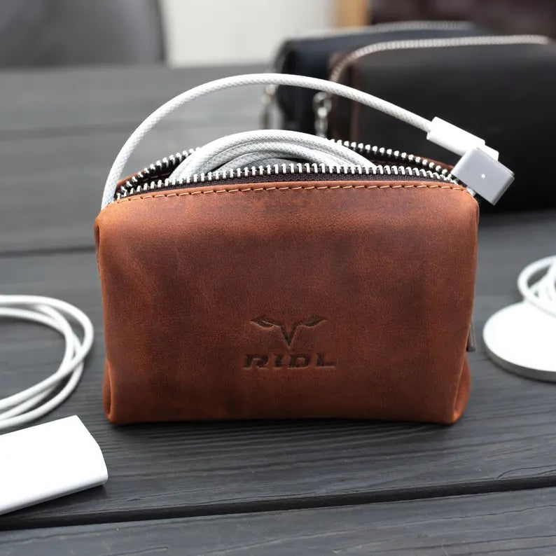 Leather cable organizer tech pouch for chargers by RIDL, photo 2