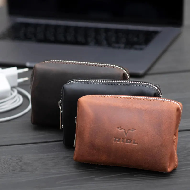 Leather cable organizer tech pouch for chargers by RIDL, photo 6