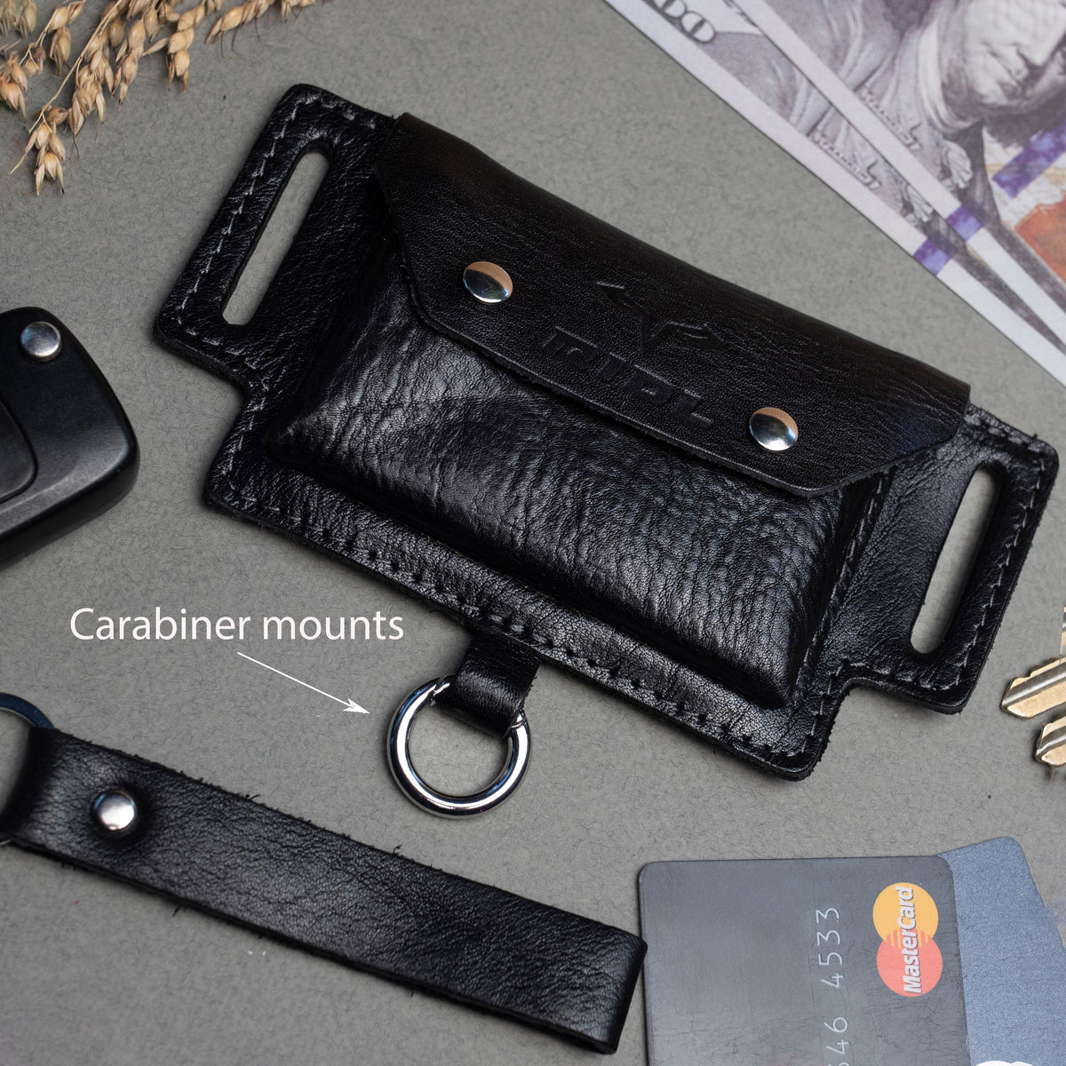 RIDL handmade leather belt pouch and card holder with key clip, photo 6