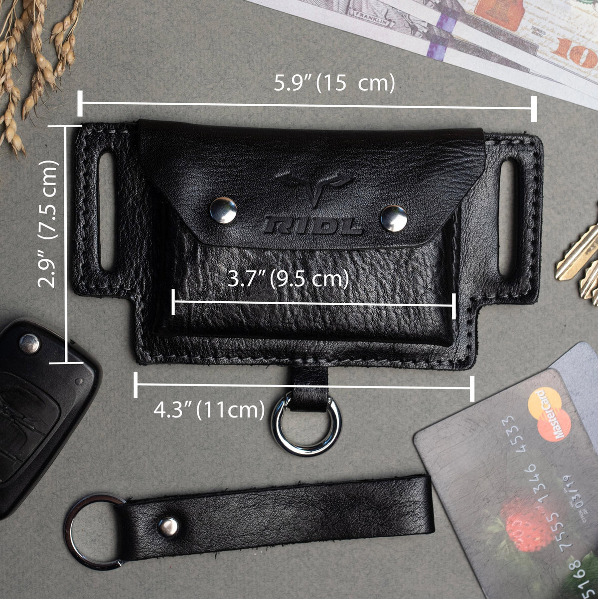 RIDL handmade leather belt pouch and card holder with key clip, photo 4