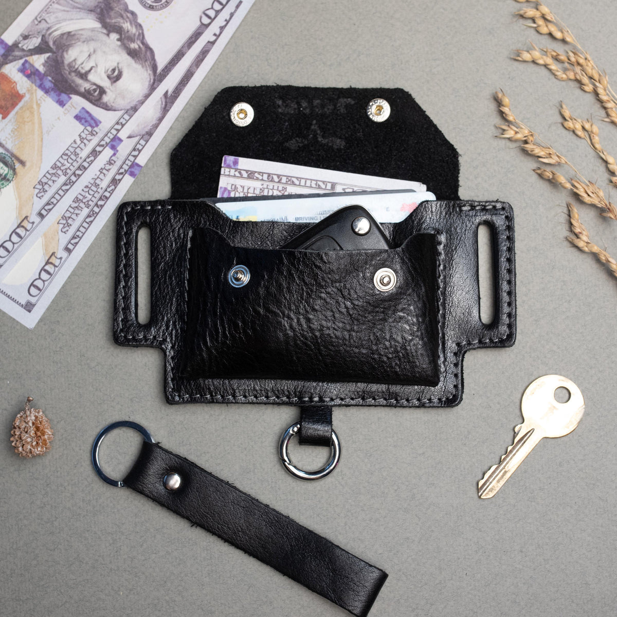 RIDL handmade leather belt pouch and card holder with key clip, photo 8