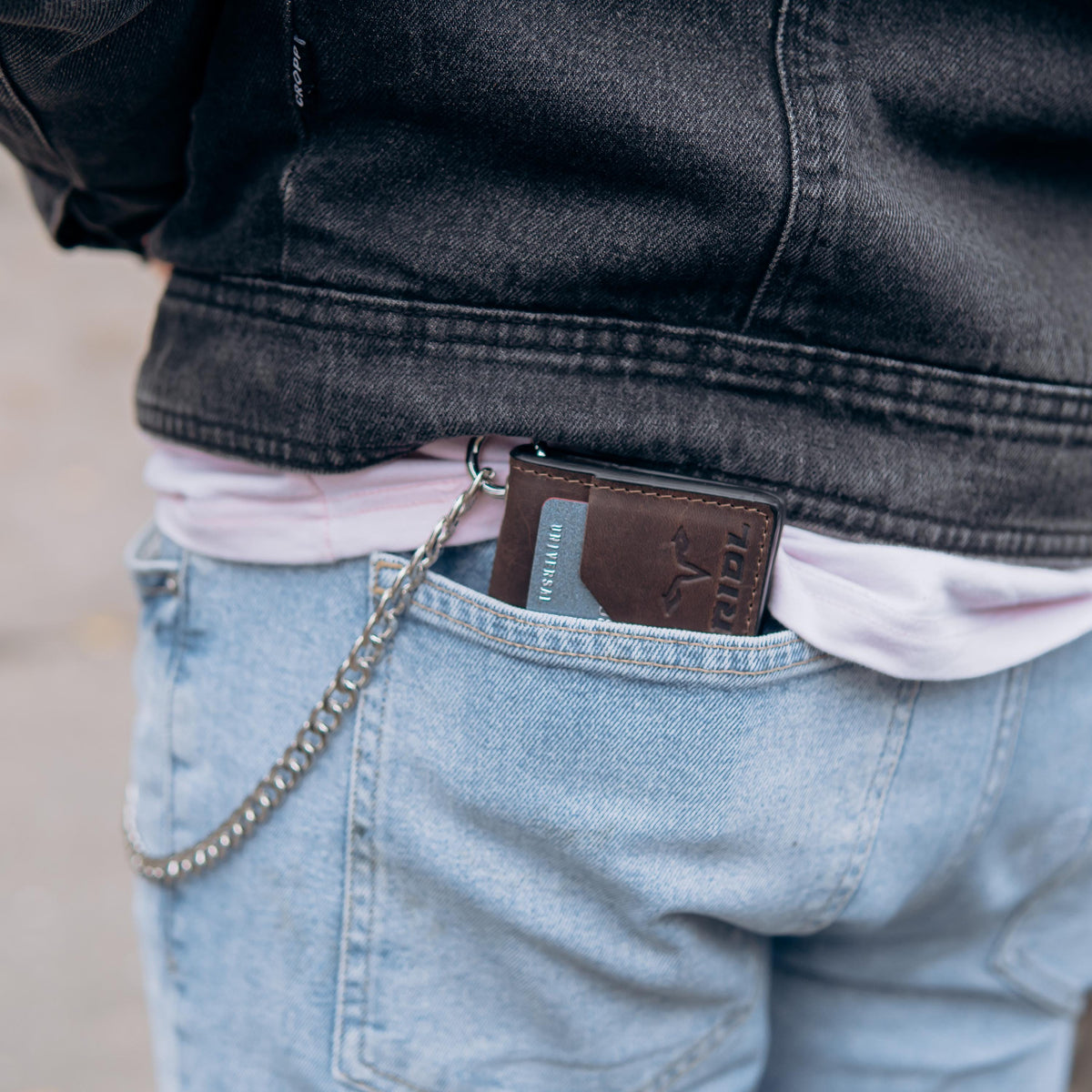 Handmade leather EDC wallet with magnetic closure, zip pocket and ID window by RIDL