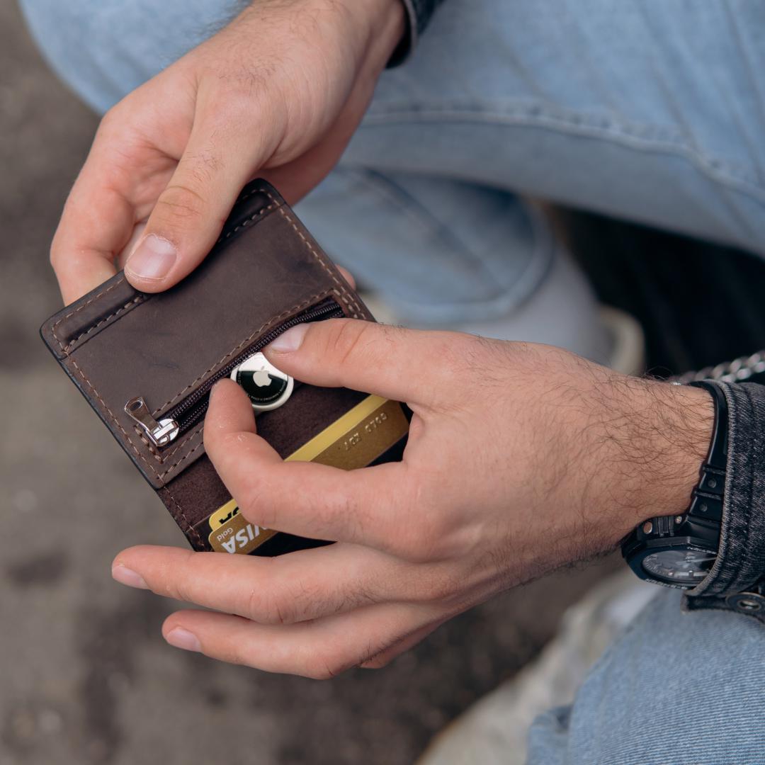 Handmade leather EDC wallet with magnetic closure, zip pocket and ID window by RIDL